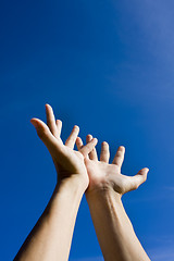 Image showing Hand on sky,looking for help