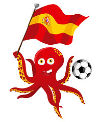 Image showing Octopus Soccer Player Holding Spain Flag.