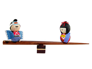 Image showing  Family stability concept using Japanese papers dolls and chopsticks...:)