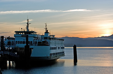 Image showing Ferry in sunrise