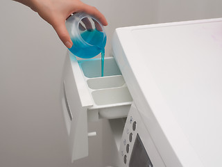 Image showing Adding detergent to dispenser