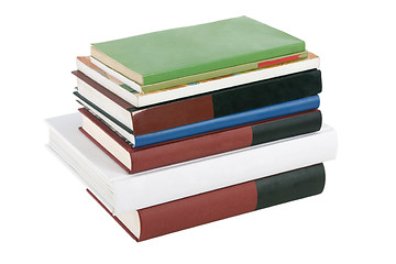 Image showing books on white background arranged in stack