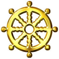 Image showing 3D Golden Buddhism Symbol Wheel of Dharma