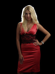 Image showing Hot blonde in red dress