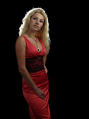 Image showing Hot blonde in red dress