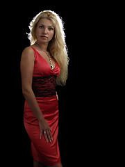 Image showing Hot blonde in red dress