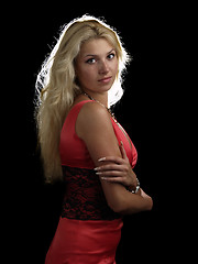 Image showing Hot blonde in red dress