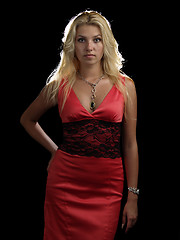 Image showing Hot blonde in red dress