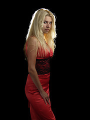 Image showing Hot blonde in red dress