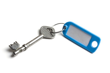 Image showing Blank tag and old key isolated on white 
