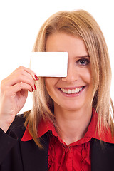 Image showing woman holding blank card