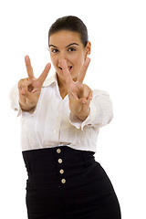 Image showing woman making the victory sign