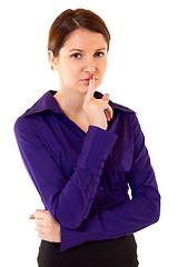 Image showing woman with the finger near lips