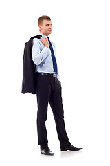 Image showing  business man with coat on shoulder