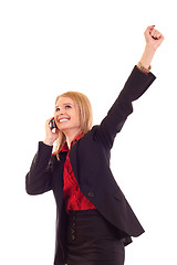 Image showing woman on the phone winning