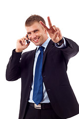 Image showing man making victory sign