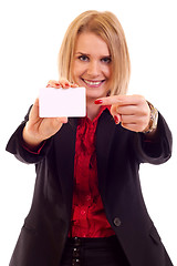 Image showing woman showing card