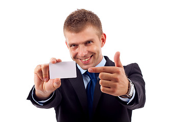 Image showing business man showing card