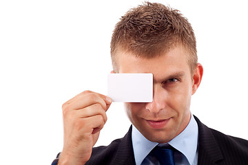 Image showing  blank card over an eye