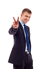 Image showing business man gesturing victory