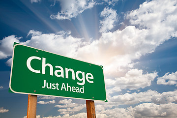 Image showing Change Green Road Sign Over Clouds