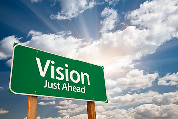 Image showing Vision Green Road Sign Over Clouds