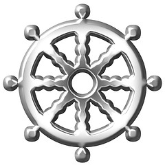 Image showing 3D Silver Buddhism Symbol Wheel of Dharma