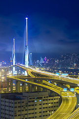 Image showing Hong Kong Bridge of transportation at night