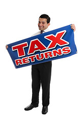 Image showing Smiling Accountant or Businessman with sign