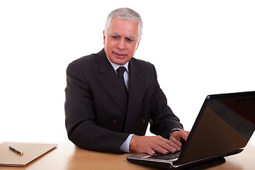 Image showing mature businessman  working at computer