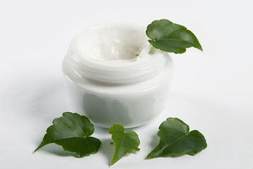 Image showing cosmetic cream with green leaves