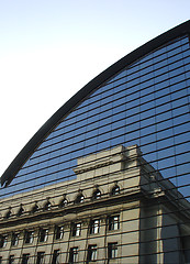 Image showing Old Building Reflection On A Modern Architecture Structure