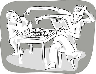 Image showing man with 4 arms playing chess