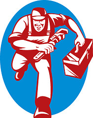 Image showing Plumber with monkey wrench and toolbox 