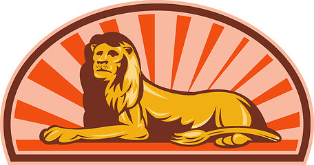 Image showing Lion sitting with sunburst