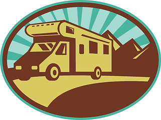 Image showing Camper van traveling with mountains