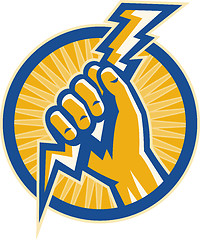 Image showing Hand hold a lightning bolt of electricity 