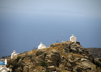 Image showing churches on  mountain ios cyclades greece