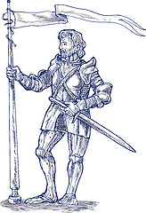 Image showing Knight standing with lance and flag