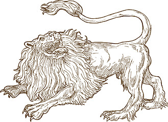 Image showing Angry lion roaring looking up