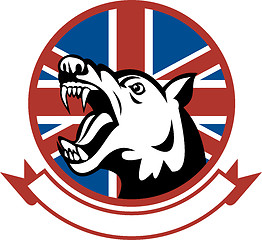 Image showing Angry Trained guard dog with british flag 