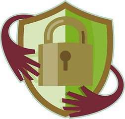 Image showing Padlock with shield and hands