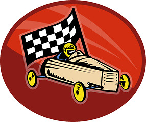 Image showing Soap box derby racing with race flag