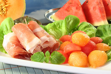 Image showing Ham with melon