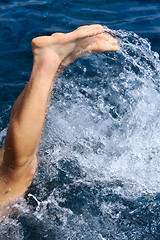 Image showing Young man jumping into water