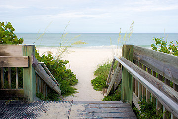 Image showing wooden walkway leading to beach
