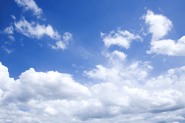 Image showing bright blue sky with white clouds on sunny day