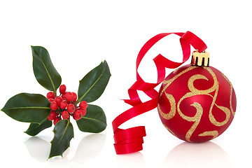 Image showing Christmas Bauble and Holly 