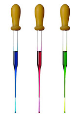 Image showing Red, green, blue Pipettes 