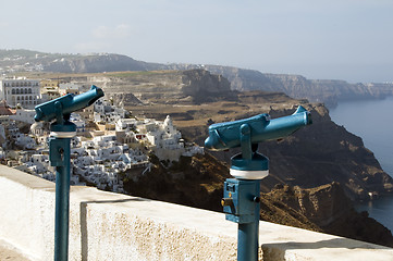 Image showing viewing telescope binocular station over santorini greek island
